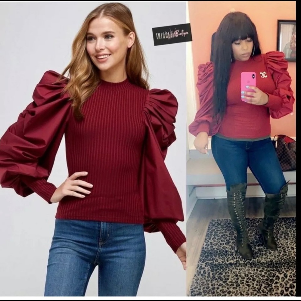 Burgundy Ruffle Sleeve Blouse Sz Small
